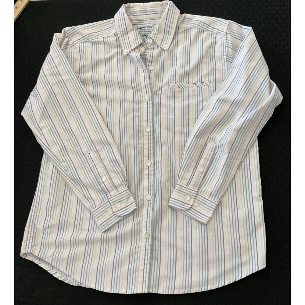 Cabin Creek Shirt Womens 4P White Striped Wrinkle Free Button Front‎ Casual Top